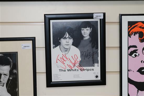 Pop and Rock Memorabilia, a signed photograph of Eric Clapton, The White Stripes posters, etc.,